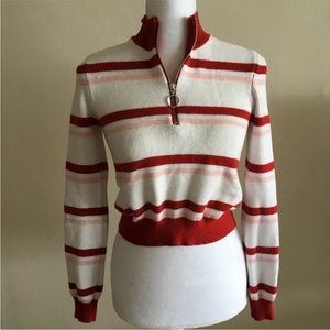 Red, White, and Pink Striped Cropped Sweater